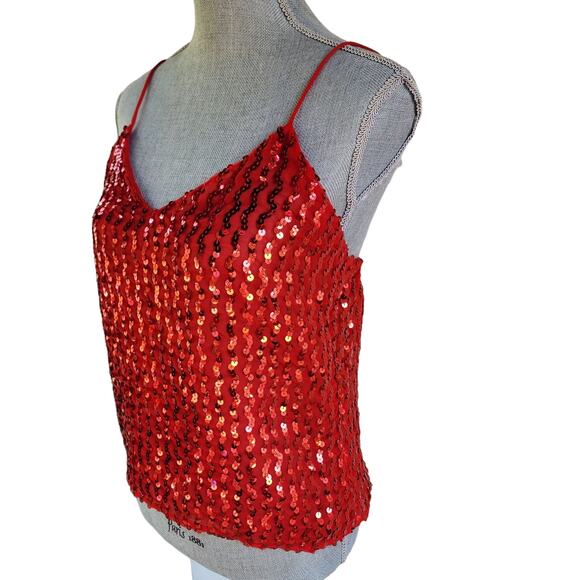 Helene Sidel Vintage 90s Red Sequin Camisole Top sz 8 Party Y2K - Picture 2 of 6